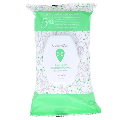 Summer’s Eve Aloe Love Gentle Daily Feminine Wipes, Removes Odor, pH balanced, 32 Count, (Pack of 2)