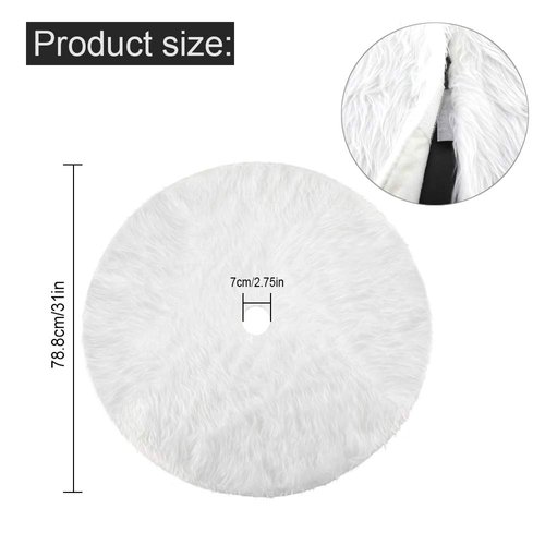 Konsait Plush Christmas Tree Skirt - Round Snow White Xmas Tree Mat Base Cover for Holiday Home Decorations, 31Inch/78CM