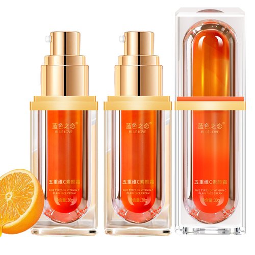 BLUE LOVE 3Pcs Five Vitamin C Tone-up Cream, Natural-Looking Five Vitamin C Natural Tinted Makeup Cream BB Cream, Easily Absorbed Vitamin C Moisturizer for All Skin Types