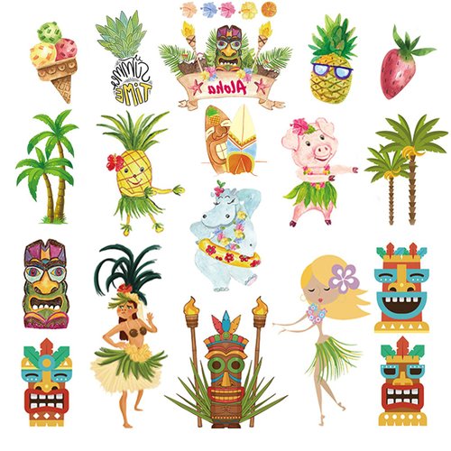 KINBOM 8 sheets Temporary Tattoos Stickers, Temporary Tattoo Kids Hawaiian Luau Birthday Party Decorations Hawaiian Tattoos Summer Pool Beach Tropic Party Supplies for Kids Boys Girls Adults