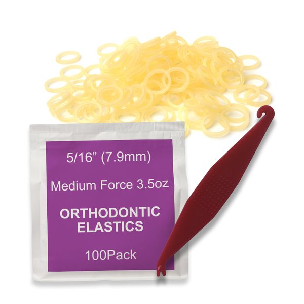 100 Pcs Natural Orthodontic Elastic Dental Rubber Bands for Braces, Dreadlocks Hair Braids Include Braces Rubber Band Tool 5/16 Inch