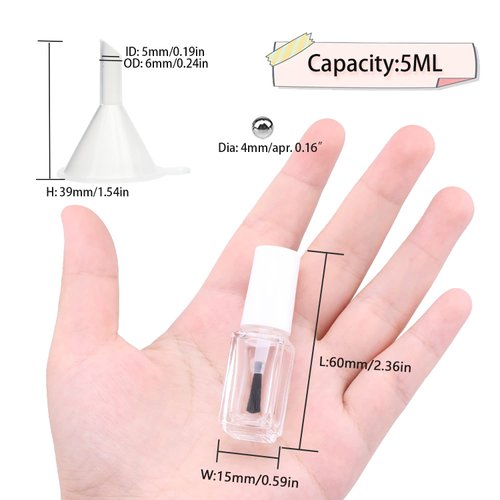 Agidea Empty Nail Polish Bottles with Round Brush 5ML, 20Pack Small Empty Glass Refillable Nail Polish Containers with Mixing Balls & Funnels (White)