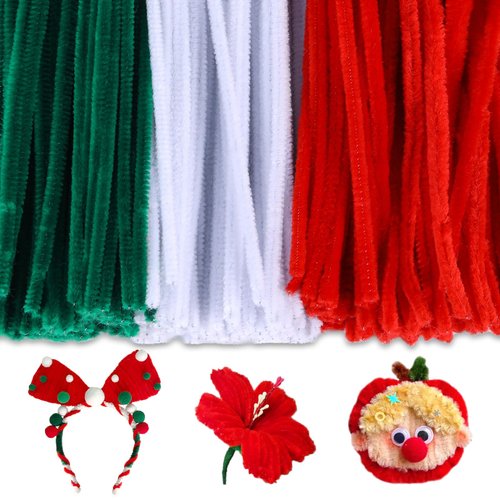 Ftyiwu 210PCS Pipe Cleaners, 3 Color Chenille Stems Pipe Cleaners Craft, Green/Red/White Chenille Stems Pipe Cleaners Set Great for DIY Art Craft Supplies