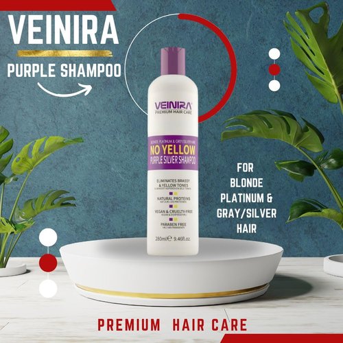 Veinira: Purple hair shampoo 9.46fl.oz- for Blonde, Silver, Gray, Bleached and Highlighted Hair, Anti Brass Shampoo Toner to Remove Yellow Tones