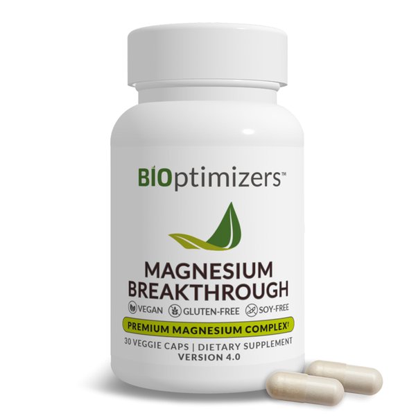 BIOptimizers Magnesium Breakthrough Supplement 4.0-7 Forms of Mg: Glycinate, Malate, Citrate, and More - Natural Support for Sleep and Cognitive Function - 30 Capsules- Calming Vitamins Complex