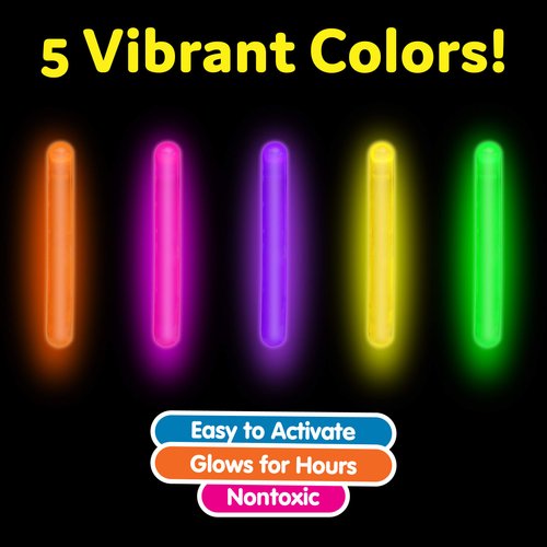 PartySticks Mini Glow Sticks 200 Pack Glow-in-the-Dark Small, for Easter Eggs, 5 Colors, Neon Light Sticks Bulk Party Favors, Easter Basket Stuffer Party Pack, Weddings Classroom Decorations Prizes