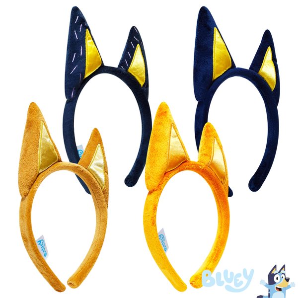 LUV HER Bluey Party Supplies - 4pc Animal Costume Ears Headband, Plush Soft Ears, Elastic Family Headbands for Halloween, Birthday, Play Day