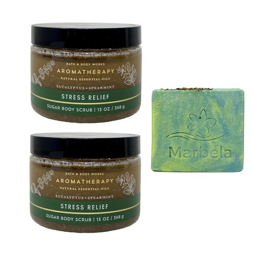 Bath & Body Works Aromatherapy Eucalyptus + Spearmint 2 Pack Sugar Body Scrub Set with a Fresh Forest Bar Soap - Full Size