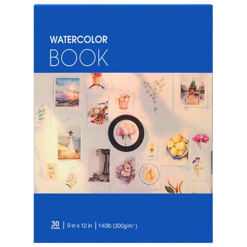 RGBMIX 9x12'' Water Color Paper Watercolor Pad Book, 140lb/300gsm, 30 Sheets, Fray-Free Pages Water Color Paper Blue