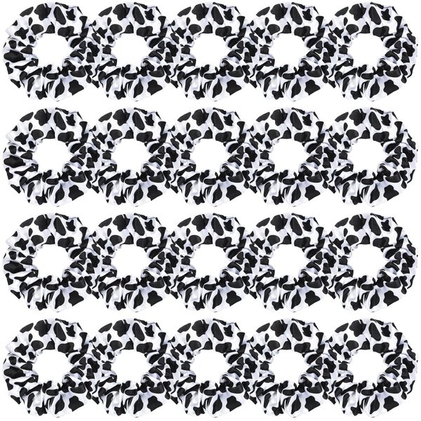 20 Pieces Cow Print Scrunchies Cow Hair Scrunchies Woman Scrunchy Hair Ties Elastic Silk Satin Scrunchies Hairband Scrunchy Ponytail Holder for Player Team Party Hair Accessories(Black)