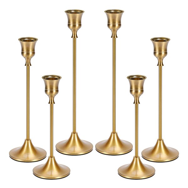 Dianjingjumei Candle Holder Gold Candlestick Holder - Taper Candle Holders Brass Candlestick Holders Set of 6 Fireplace Decor Candelabra Table Décor Pillar Candle Holder for Wedding