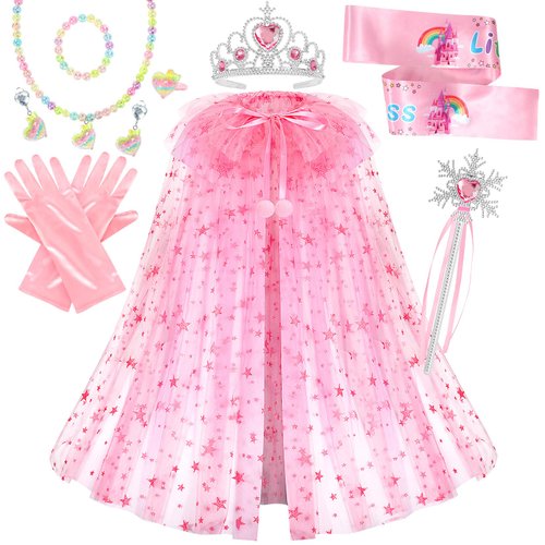 Princess Dress up Clothes for Little Girl, 11Pcs Princess Dress Up Cape Gift Set with Pincess Cro...