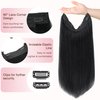GOO GOO Wire Hair Extensions Real Human Hair, 16inch 95g Jet black, Invisible Wire Hair Extensions with Transparent, Seamless Fish Line Hairpiece, Straight Remy Hair Extensions