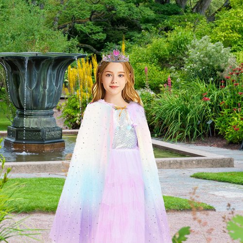 kidzkube Princess Dress up for Girls Age 4-6, Princess Cape Clothes with Crown, Toddler pricess Dress for Birthday Gift, dress up clothes for girls Age 3 4 5 6 7 8 (Cape - Purple)