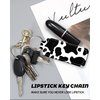 KLLRO RUO Chapstick Holder Keychain Fashion Lipstick Sleeve Lip Balm Portable Pocket Lip Gloss Tube Holder Clip-on Makeup Travel Accessories - Black White Cow