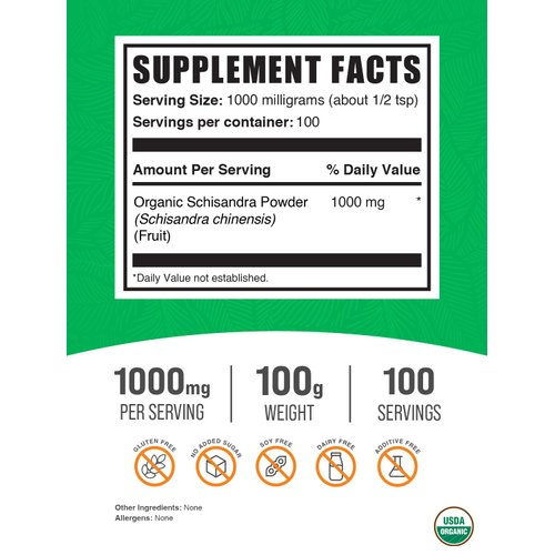 BulkSupplements.com Organic Schisandra Extract Powder - Schisandra Supplement, from Schisandra Berries - Herbal Supplement, Gluten Free - 1000mg per Serving, 100g (3.5 oz) (Pack of 1)