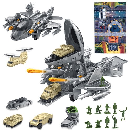 deAO Military Airplane Toys for Boys,Army Toys Fighter Jet with 8 Vehicles,10 Soldier Amry Men,19PCS Airplane Tanks Toys,Great Military Toys Gift for 3 4 5 6 Boys Girls Kids