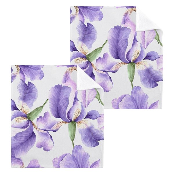 susiyo Lilac Iris Flowers Washcloth Set of 2 Pcs 100% Cotton Small Face Towel, 12 x 12 inch