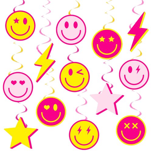 Preppy Party Hanging Swirls Preppy Birthday Party Decoration Smile Face Lightning Star Themed Swirl Ceilings Smile Face Party Hanging Streamers for Preppy Theme Bachelorette Party Supplies