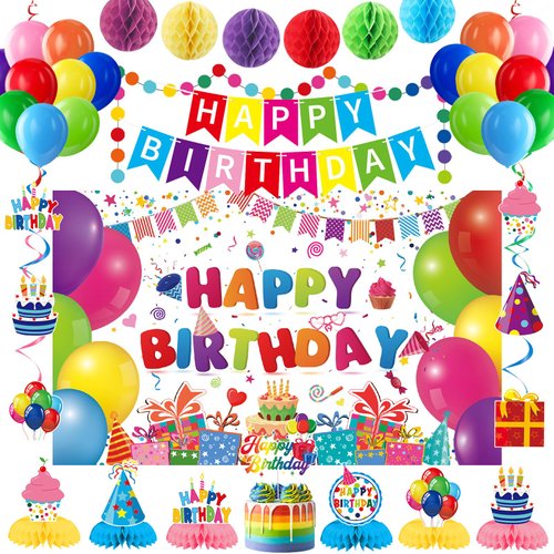 Trgowaul Happy Birthday Decorations Kit, 40pcs Colorful Birthday Set, Happy Birthday Banner, Colo...