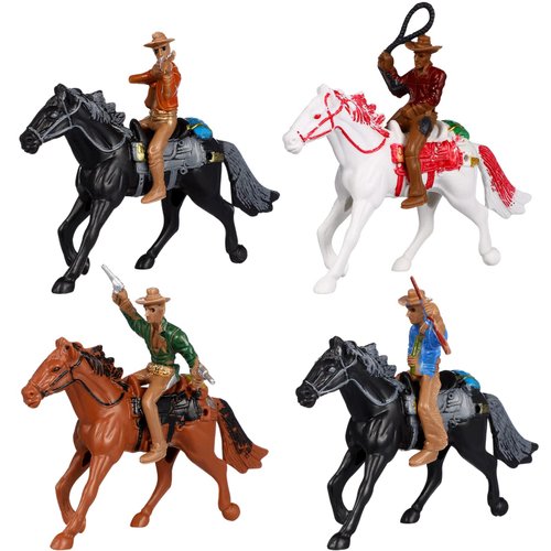 4pcs Horse Riding Figurine Plastic Farm World Western Riding Character Model Toys Action Figure House Games for Kids Animal Collection (Random Color)