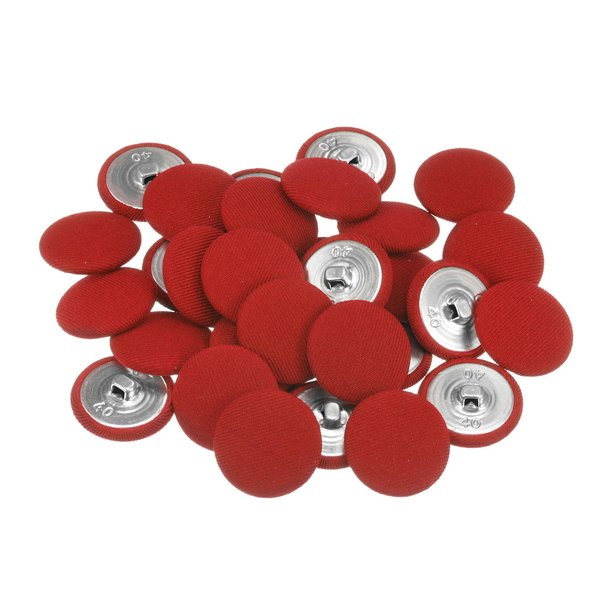 HARFINGTON 30pcs 40L Fabric Cloth Covered Button 25mm Round Metal Shank Sewing Buttons for Suits Dress Blouses, Red
