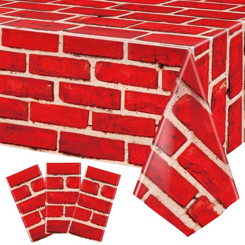 Tiamon Red Brick Tablecloths Brick Sheet Table Cover Brick Stone Wall Backdrop for Christmas Holiday Party Fireplaces Chimneys Decorations Photography Supplies, 54 x 108 Inches(3 Pcs)