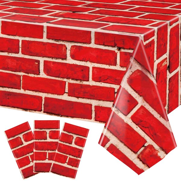 Tiamon Red Brick Tablecloths Brick Sheet Table Cover Brick Stone Wall Backdrop for Christmas Holiday Party Fireplaces Chimneys Decorations Photography Supplies, 54 x 108 Inches(3 Pcs)