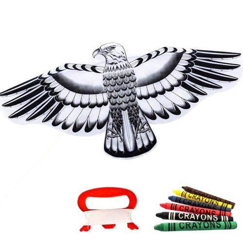HENGDA KITE For Kids Kite Making Kit Bulk, Decorating Coloring Kite Party Pack DIY Blank Animal Painting Kite-Single Line-Includes 6 Colors Crayons, Handles with Flying Lines (1 pc)