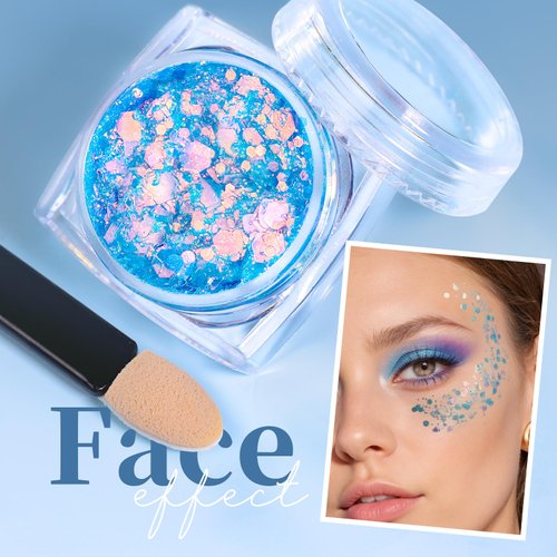 Teenitor Body and Face Glitter, Blue Body Glitter, Hair Glitter Gel, 6 Shapes Makeup Glitter Gel for Face, Body, Hair, Glitter for Halloween Makeup