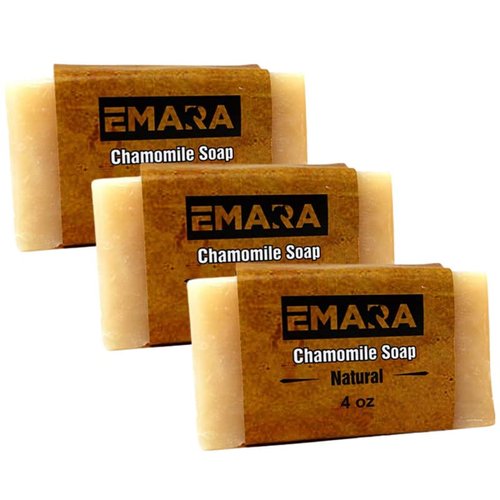 EMARA All Natural Soap Bar for Body, Vegan, Organic, Handcrafted Premium Ingredients - Organic Soap Bar for Face, Therapeutic Grade Essential Oils, All Skin Types, 4 oz, 3-Pack, Chamomile