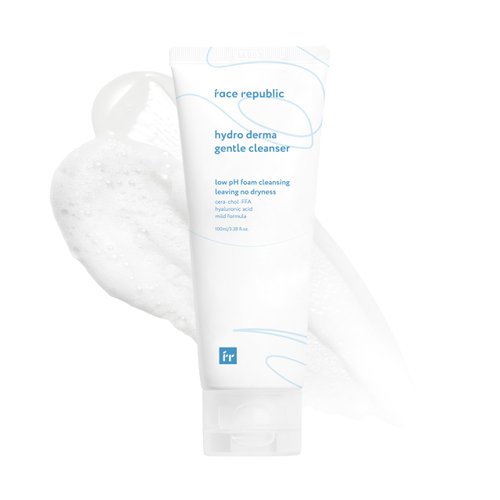 Face Republic Hydro Derma Gentle Cleanser 100ml 3.38 fl oz | Extra Gentle Foam | Ceramide NP, Hyaluronic Acids, Panthenol | Soft, Supple Skin |For Sensitive Skin | Vegan Korean Skin Care