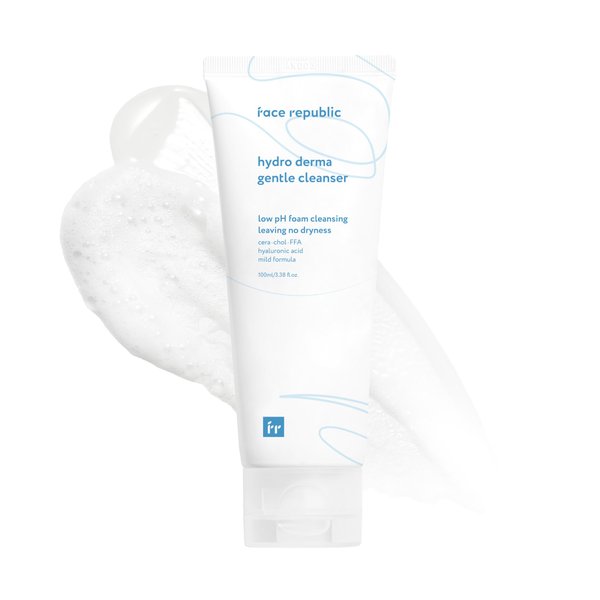 Face Republic Hydro Derma Gentle Cleanser 100ml 3.38 fl oz | Extra Gentle Foam | Ceramide NP, Hyaluronic Acids, Panthenol | Soft, Supple Skin |For Sensitive Skin | Vegan Korean Skin Care
