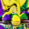 Gyufise 24 Pack Masquerade Masks Cupcake Topper Gold Black Glitter Mask Cake Topper Picks Dessert Cupcake Toppers for Masquerade Mardi Gras Party Baby Shower Birthday Party Decorations
