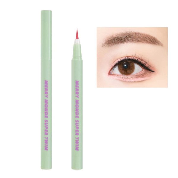 Antique Alive Merry Monde Multicolor Super Slim Long Lasting Eyeliner Vegan Easy Ultra-Fine Felt Tip Pen Liquid Korean K Beauty Waterproof Mechanical Eye Liner Makeup (Salmon Pink)
