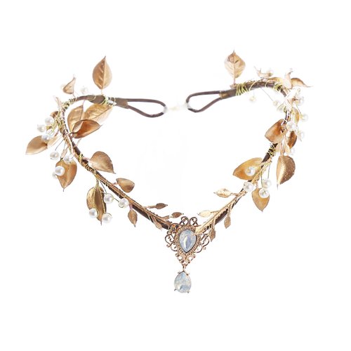 Vivivalue Golden Fairy Crown Flower Headband Elf Floral Headpiece Hair Wreath Woodland Forest Even Circlet for Women Girls Halloween Renaissance Wedding Bridal Cosplay Prom Photo