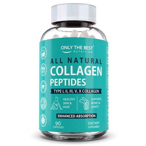 Only The Best Multi Collagen Peptides Capsules - 5X Absorption Hydrolyzed Collagen Supplement Types I II III V X Use for Hair, Skin, Nails, Tendons, and Bones | Grass-Fed Collagen Capsules for Women