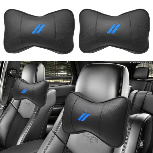 YOSRTER 2 PCS Car Neck Pillow Comfortable Soft Driving Seat Headrest Pillow for Dodge Accessories Breathable Memory Foam Removable Neck Support Cushion Reduce Neck Pressure（Bule Trim）