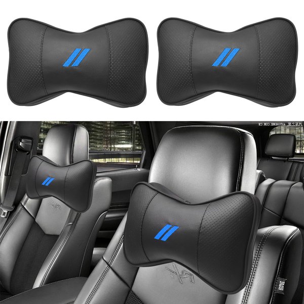 YOSRTER 2 PCS Car Neck Pillow Comfortable Soft Driving Seat Headrest Pillow for Dodge Accessories Breathable Memory Foam Removable Neck Support Cushion Reduce Neck Pressure（Bule Trim）