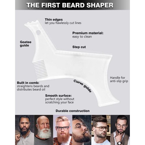 Beard Shaping & Styling Tool With Comb for Perfect line up & Edging For Men's Jaw Cheek/Neck Line, Symmetric/Curve/Step Cut Works with Any Beard Razor Electric Trimmers or Clippers (Clear-1pcs)
