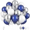 Navy Blue and Silver Balloons, Blue and Silver Balloons, Silver Confetti Balloons Navy Blue White Latex Balloons for Boys Birthday Baby Shower, Wedding Anniversary Party Supplies