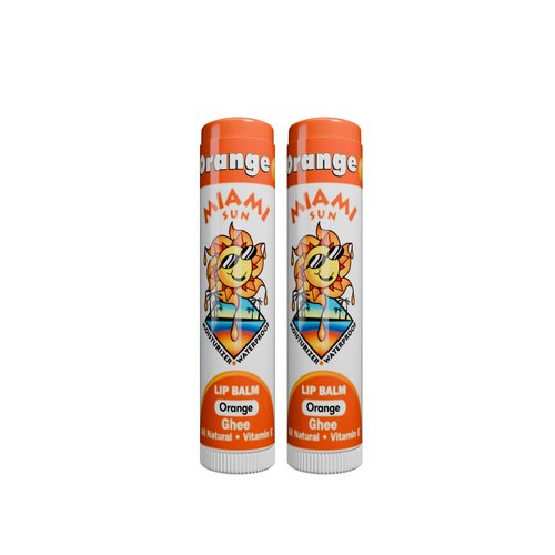 Miami Sun Natural Ghee Lip Balm, Hydrating Lip Treatment with Shea Butter & Beeswax, Organic & Non-Toxic, Best for Dry, Chapped Lips - Moisturizing, Healing, Chemical-Free Lip Repair (2 Count, Orange)