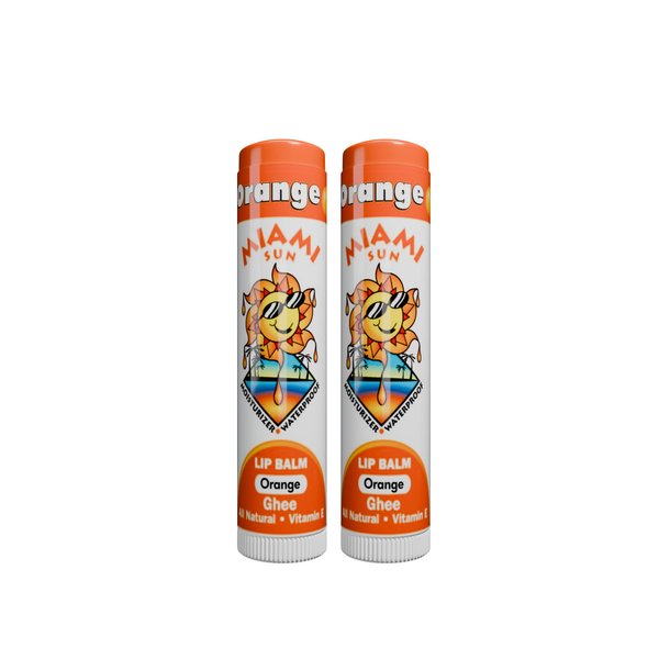 Miami Sun Natural Ghee Lip Balm, Hydrating Lip Treatment with Shea Butter & Beeswax, Organic & Non-Toxic, Best for Dry, Chapped Lips - Moisturizing, Healing, Chemical-Free Lip Repair (2 Count, Orange)
