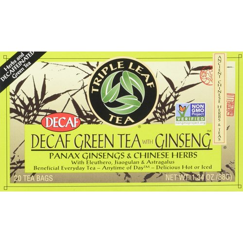 Triple Leaf Tea, Decaf Green Tea with Ginseng, 20 Tea Bags (Pack of 6)