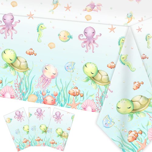 Under The Sea Turtle Tablecloth Under The Sea Party Decorations 3 Pack 70 x 43 inches Ocean Turtle Tablecloth for Birthday Sea Turtle Theme Party Decorations