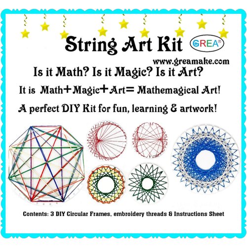 String Art Kit - Set of Frames with Strings - Math Activity Kit - DIY Kit - Without Nails - for Kids and Teens - Art and Craft Gift (Set of 3)