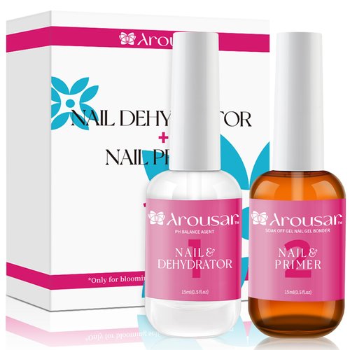 Arousar Nail Prep Dehydrator and Nail Primer X-strength, Acid Free Natural Nail Prep Dehydrate & Bond Primer Air Dry Superior Bonding Primer for Acrylic Powder Nail Supplies Set