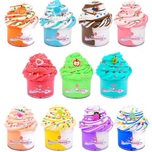 Yaobilei 11 Pack Butter Slime Kit, Slime with Watermelon Pumpkin Charms, Scented, Soft, Stretchy and Non-Sticky, Stress Relief Toy Party Favors Birthday Gifts for Girls and Boys 4 5 6 7 8 9 10 11 12