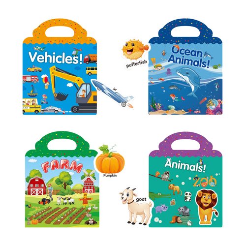 NIDEZON Reusable Sticker Books for Toddlers, 4 Sets Sticker Activity Books for Kids, Travel Sticker Toys for Todders Educational Toys Learning Books Birthday Gifts
