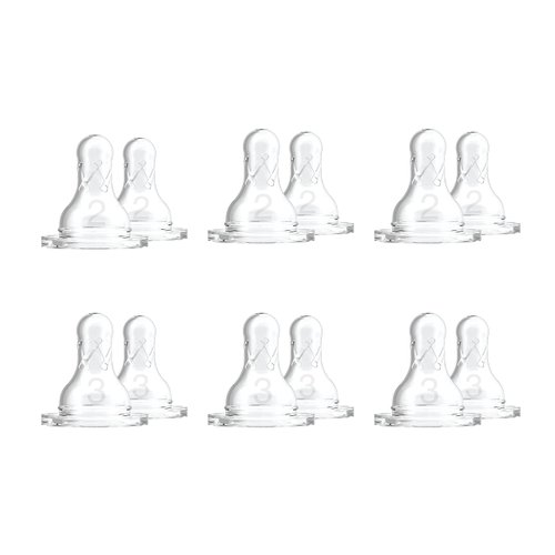 Dr. Brown’s Natural Flow Level 2 & Level 3 Narrow Baby Bottle Silicone Nipples, Medium-Fast Flow, 6m+, 100% Silicone Bottle Nipple, 6 Pack